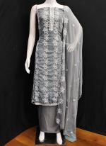 Georgette Grey Traditional Wear Embroidery Work Dress Material